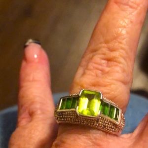 Sterling Silver peridot and chrome diopside ring